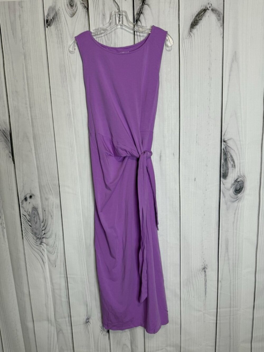 Lands End Knit Maxi Dress Womens Size L (14-16) Solid Purple Sleeveless Side Tie